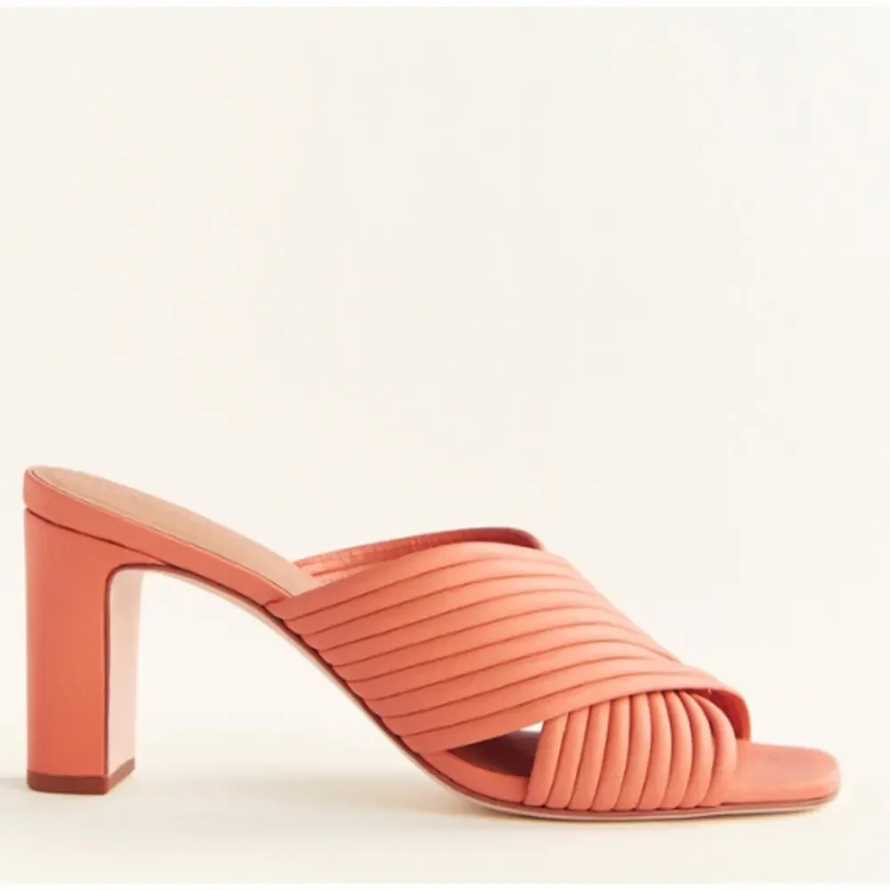 REFORMATION Lila Tubular Heeled Leather Sandals Mules Square Toe Block Heels - Picture 15 of 15